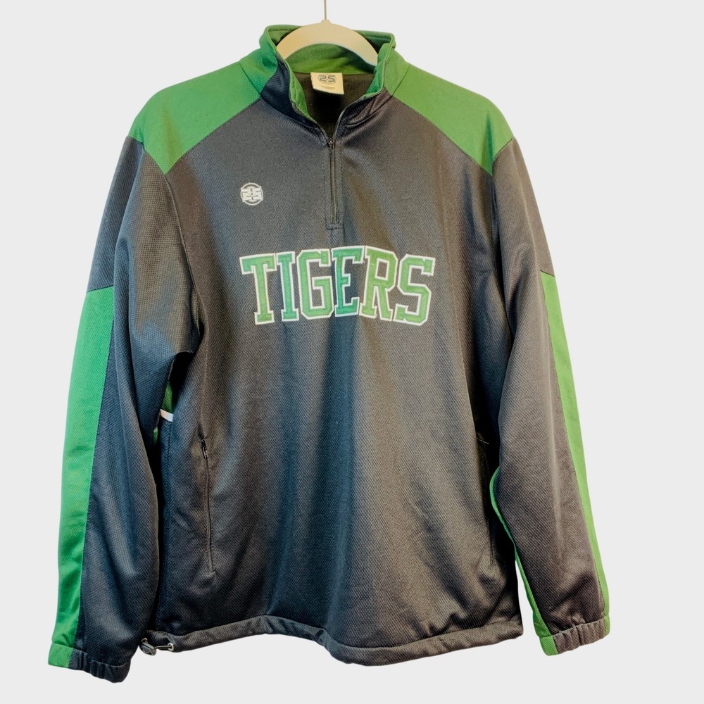 Tigers Quarter Zip Pullover Mens Large Green Gray Athletic‎ Jacket #13